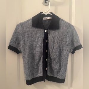 ZARA Short-sleeved Button-up Blue Alpaca Cardigan Sweater, Size Small